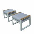 Claustro 2 Piece Outdoor Garden White Iron Footstools with Grey Cushions CL2950785